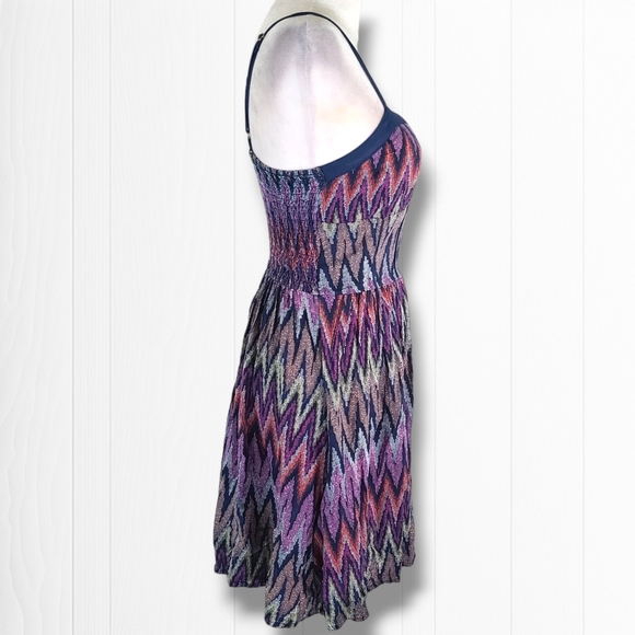 Red Camel Women's Multi Chevron Ruched Pleated A-Line Mini Bra Top Dress Size XS - Picture 5 of 11